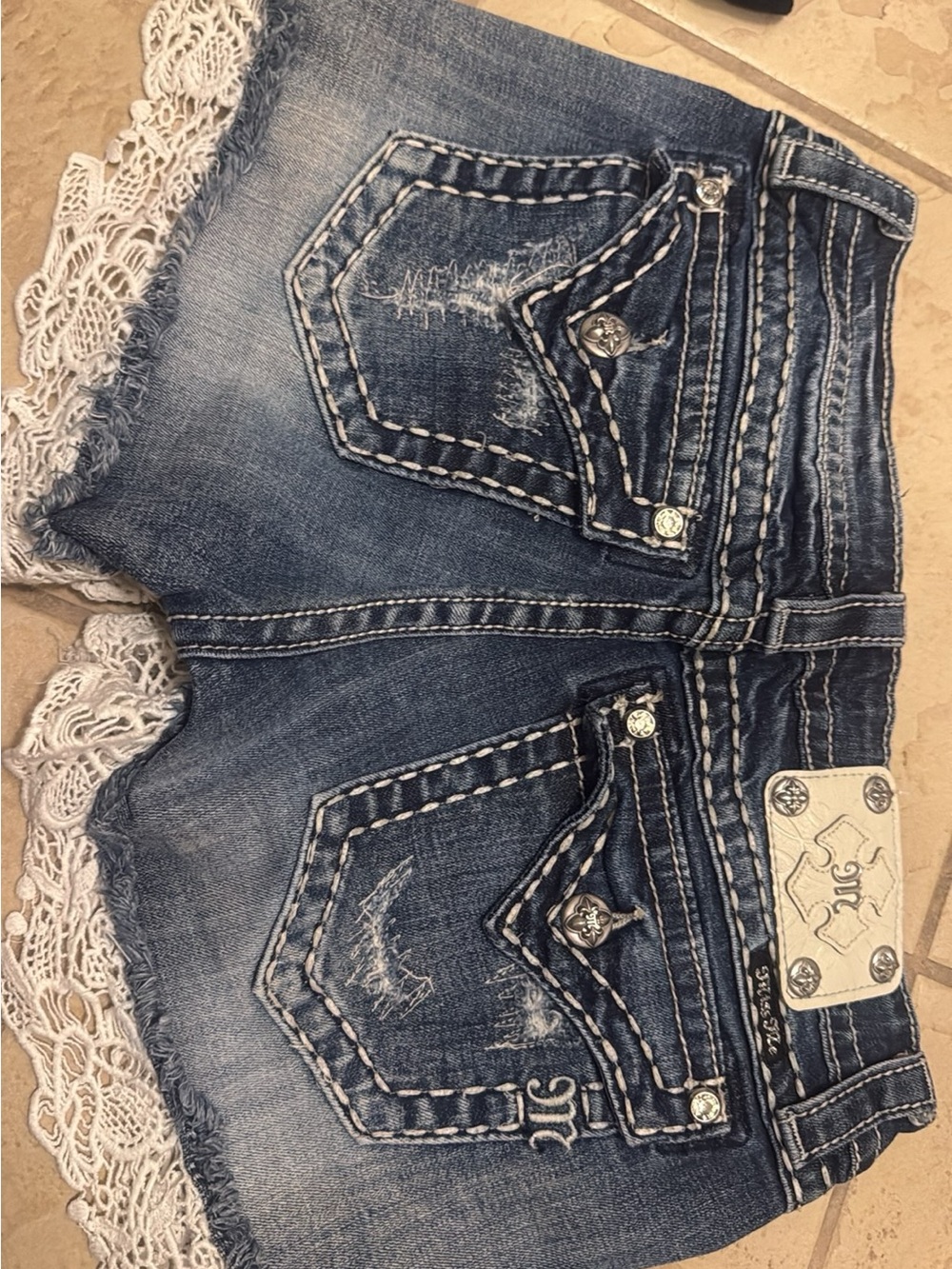 Miss Me Blue Denim Lace-Trim Jean Shorts